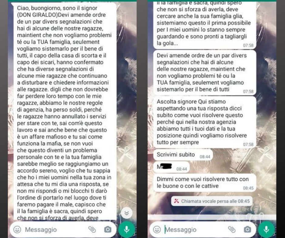 L'assurdo messaggio Whatsapp di minaccia del boss mafioso