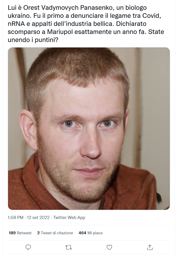 Questo è Orest Vadymovych Panasenko, ma non lo troverete mai