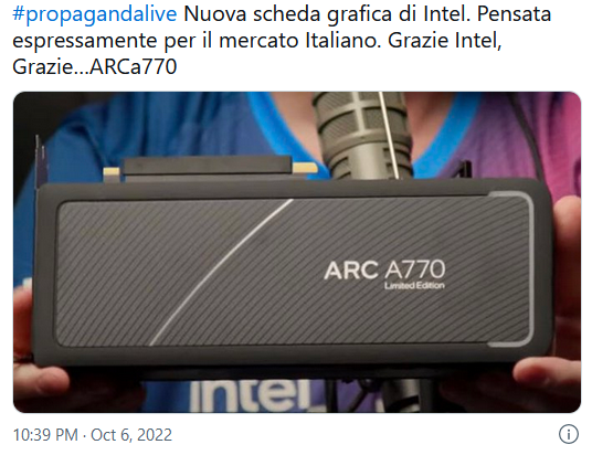 Intel e quel marketing involontario in romanaccio, "Grazie ARC A770"