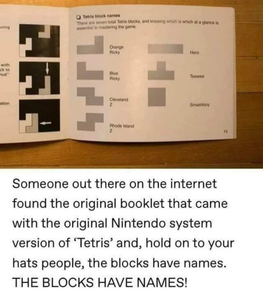 L'antica bufala dei veri nomi dei blocchi di Tetris