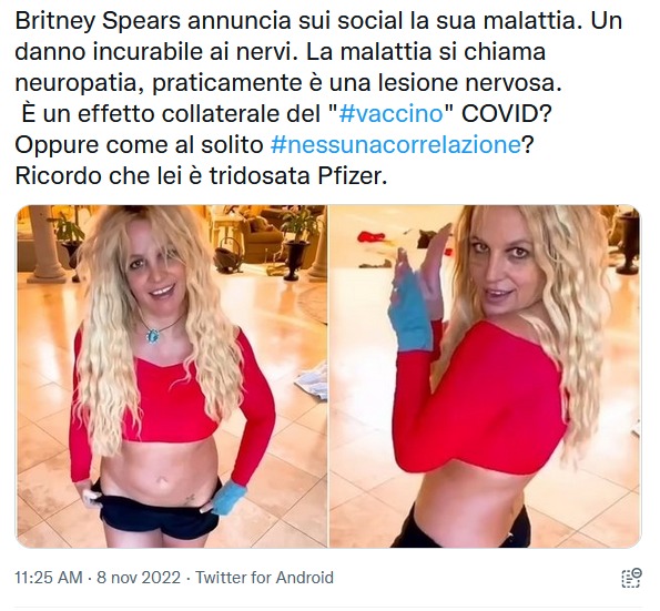 Per i complottisti Britney Spears soffre di "reazioni avverse" (ma dal 2019)