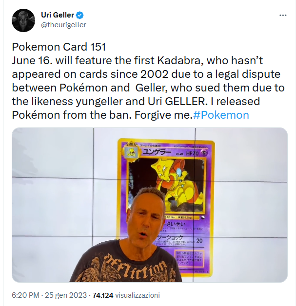 Uri Geller chiede scusa ai Pokemon: nuova carta di Kadabra dopo 16 anni