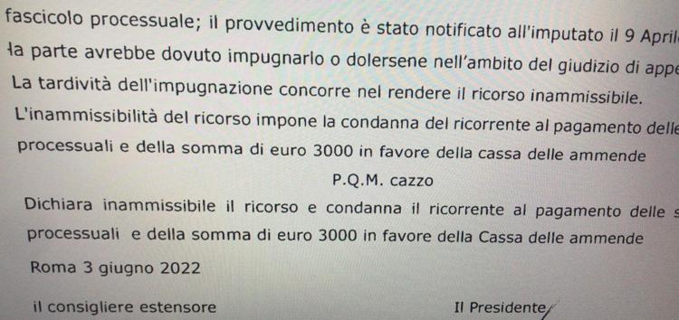 Milano, Sentenza di Cassazione con parolaccia incorporata: "P.Q.M. ca**o"