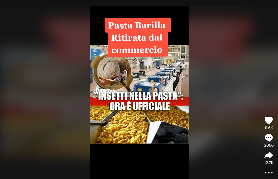 "Ritirata la pasta Barilla, è ufficiale": ancora bufale sugli insetti