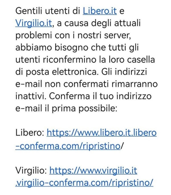 Dopo il crash le truffe: attenti ai falsi messaggi di Libero