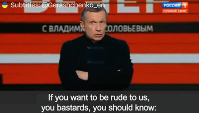 Soloviev attacca l'Italia: "bastardi sappiate questo"