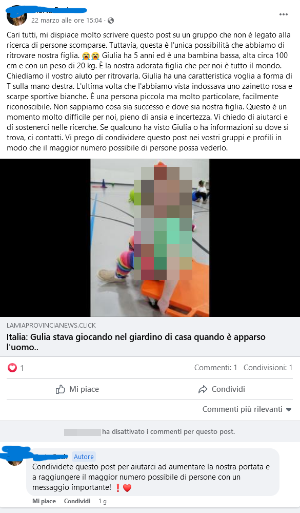 Smettete di condividere l'appello alla ricerca di Giulia