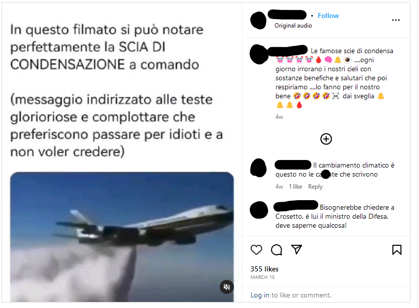Il ritorno della fakenews dell'aereo che sparge scie chimiche