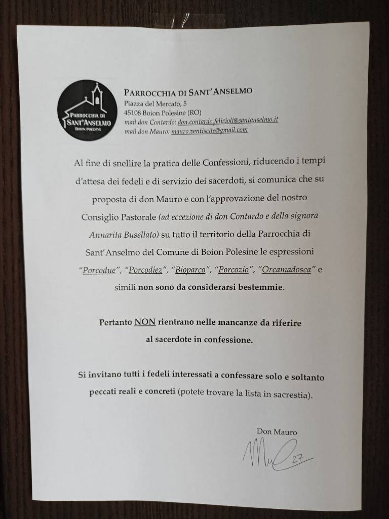 La burla del Confessionale di S. Anselmo a Boion Polesine