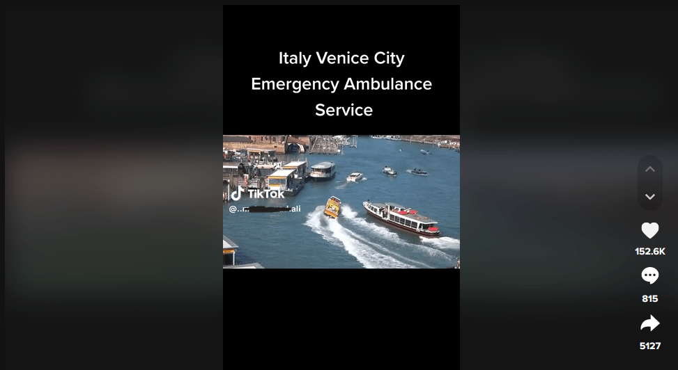 Il video dell'ambulanza a Venezia su TikTok è velocizzato