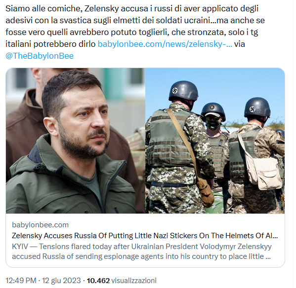 "Zelensky accusa Putin di attaccare svastiche sui soldati Ucraini": ma era satira