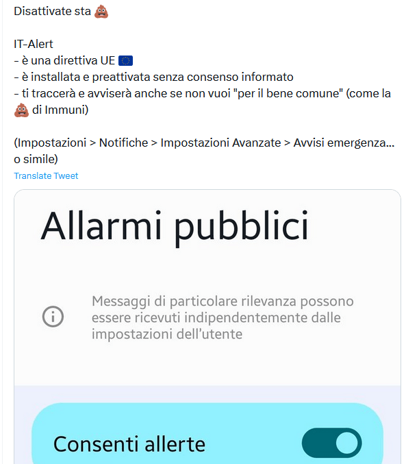 No, non è vero che "IT-Alert traccerà come Immuni"