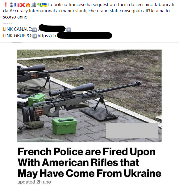 Questa foto non raffigura "Fucili dall'Ucraina usati in Francia"