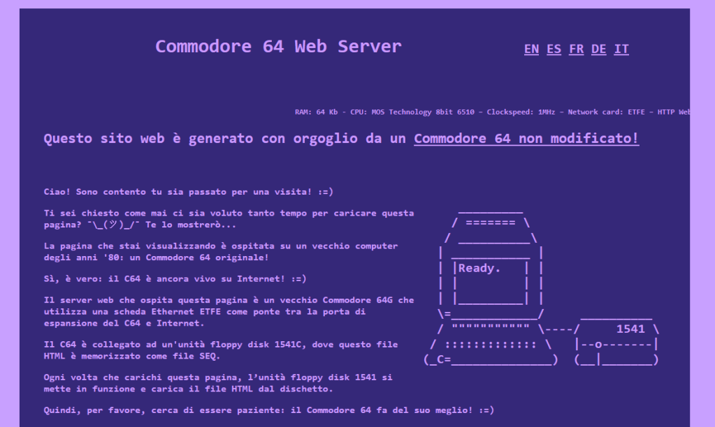 Screenshot del Commodore 64 Webserver in Italiano