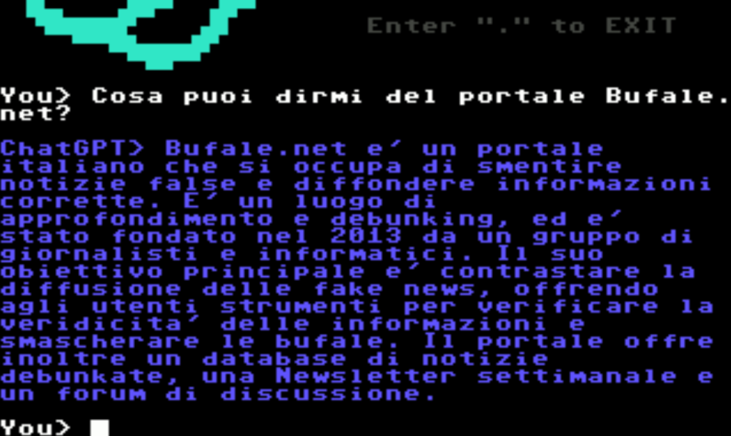 ChatGPT su Commodore 64 (emulato per la screenshot)