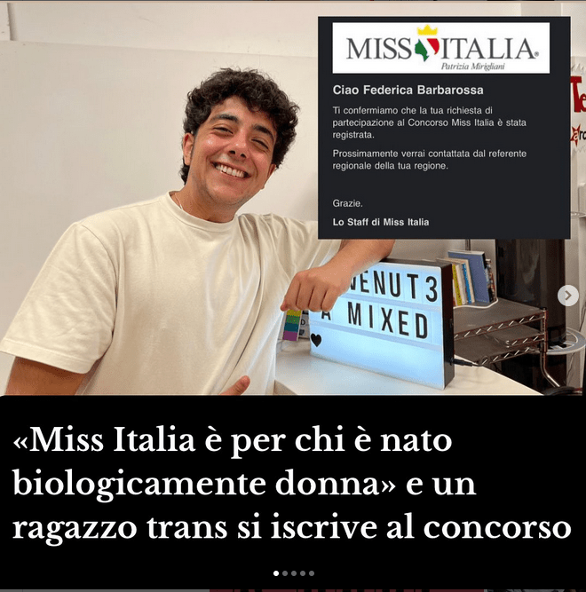Il regolamento chiude alle donne trans, ragazzo trans si iscrive a Miss Italia