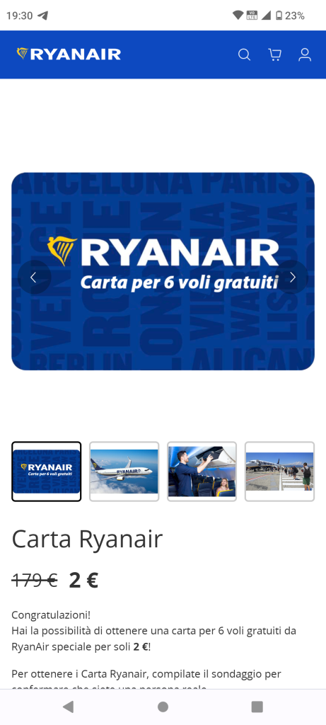 Attenti alla truffa della carta Viaggio Ryanair a due euro