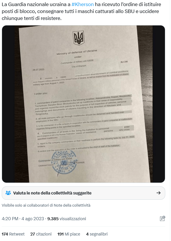 Lo sgrammaticato falso ordine di sparare ai disertori in Ucraina