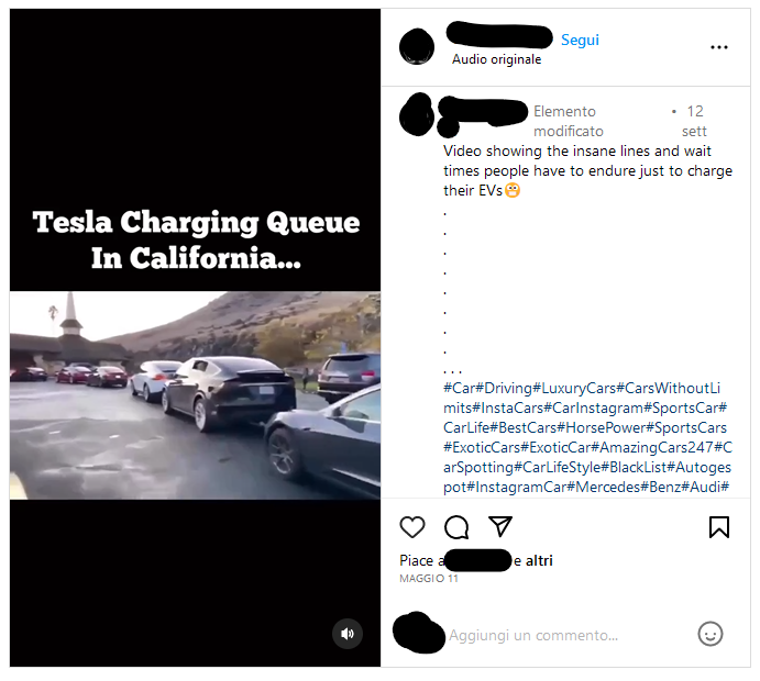 La lunga coda per caricare le Tesla proviene da un video datato