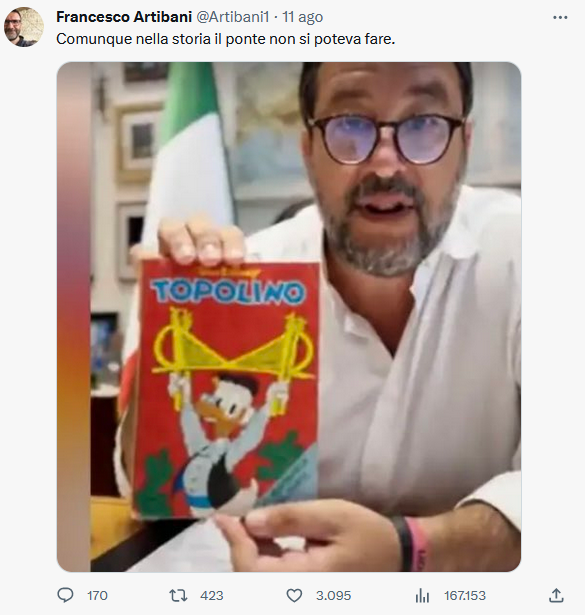 Salvini cita Topolino per il Ponte sullo Stretto (ma il finale lo tradisce)