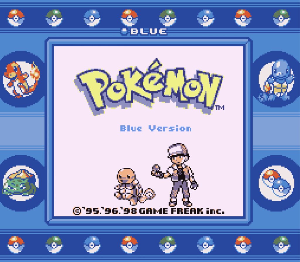 Schermata introduttiva di Pokemon Blu su SNES, fonte X, @CRTPixels