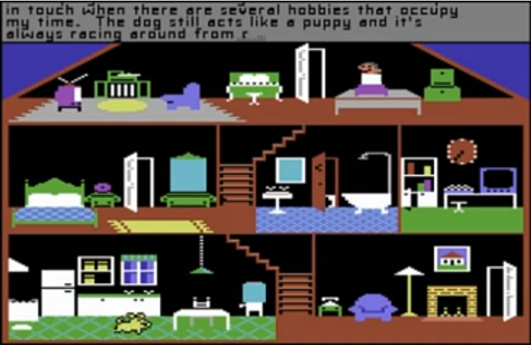 Schermata di Little Computer People, versione Commodore 64, fonte YouTube