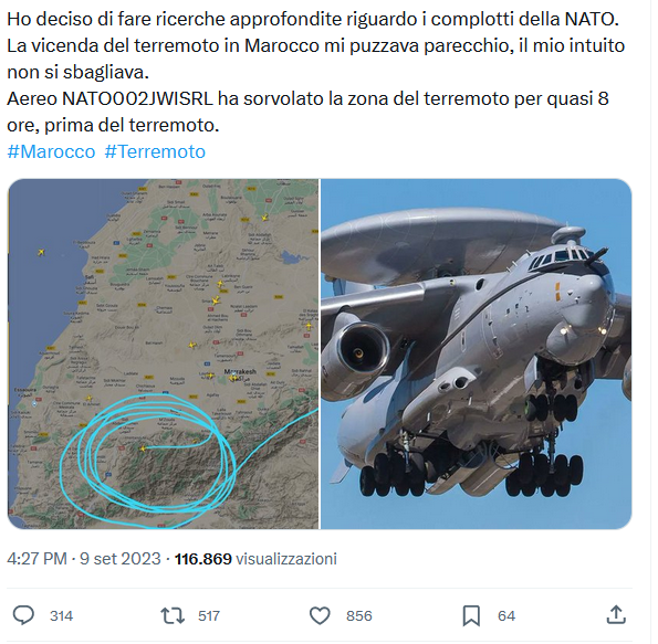 L'aereo NATO in Marocco che causa i terremoti e la mania degli scherzi