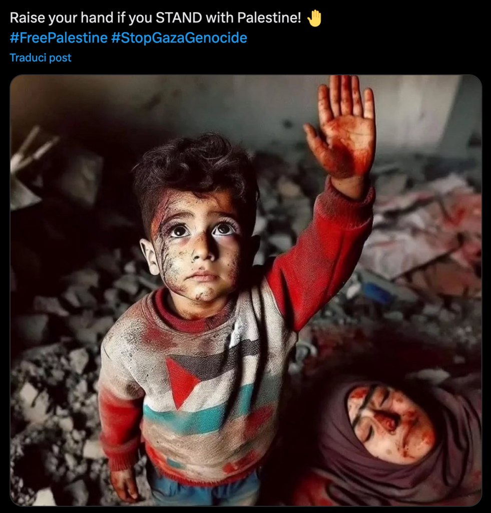 Il bambino palestinese con sei dita generato dall'AI