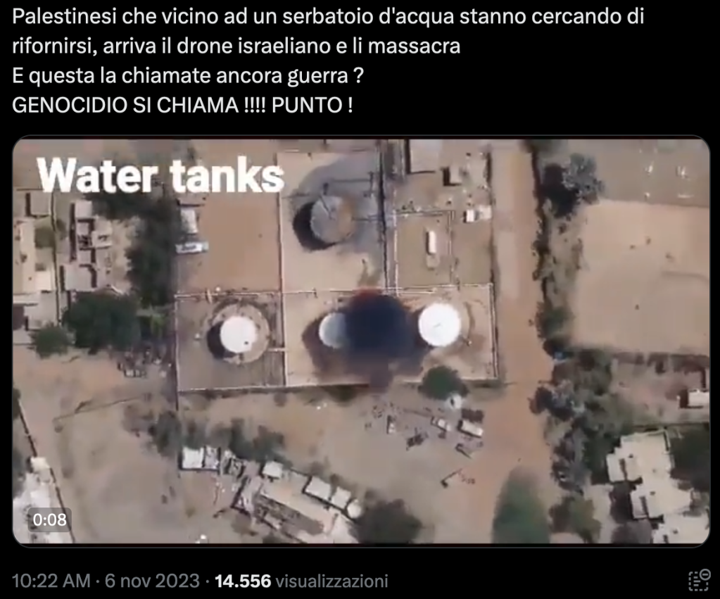 No, questo video non mostra Palestinesi bombardati con un drone mentre raccolgono acqua