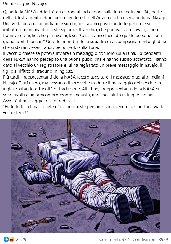 Il messaggio del vecchio Navajo per la Luna non esiste