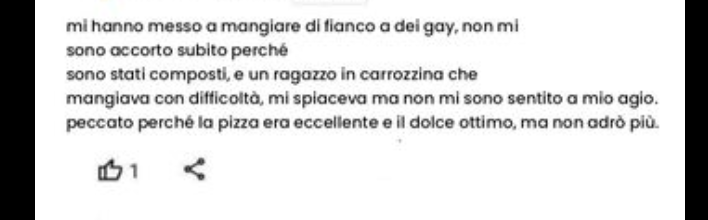 Recensione omofoba in pizzeria: arriva un precedente (e le considerazioni di rito)