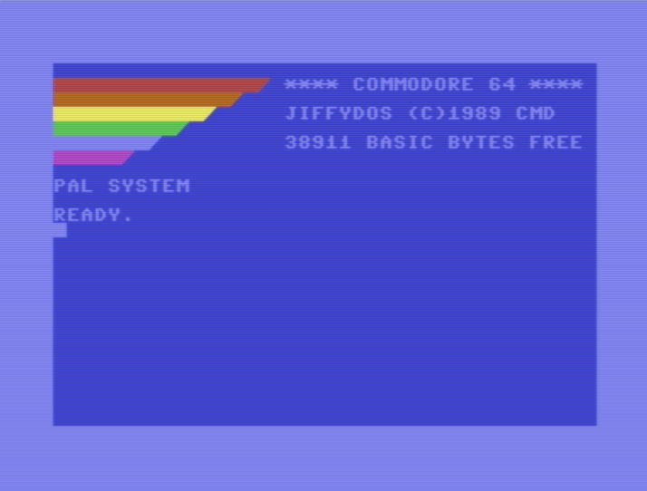 Schermata di una versione "ritoccata" di JiffyDOS, costruita a imitazione del C65, prototipo mai terminato del successore del Commodore 64