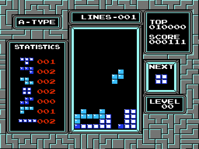 Screenshot di Tetris, versione NES