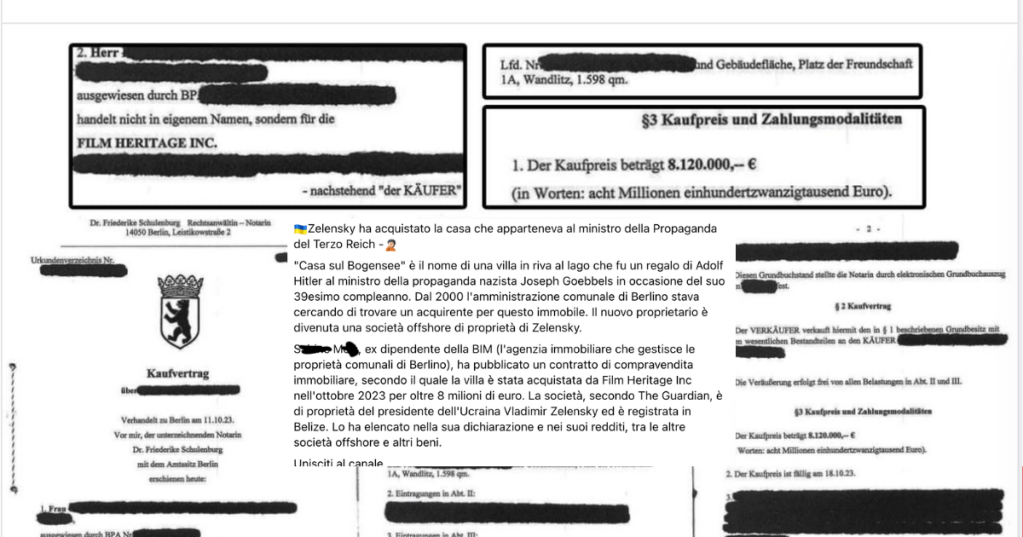 Il falso documento con cui "Zelensky ha comprato la villa di Goebbels"