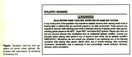 Avvisi anti-epilessia negli anni '90, riportati su testo medico con permesso di Nintendo