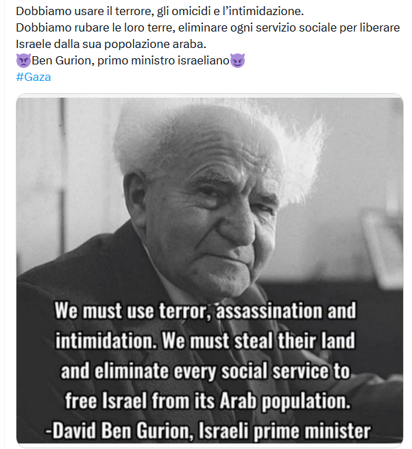Il virgolettato inventato di Ben Gurion che vuole usare il terrore contro gli arabi