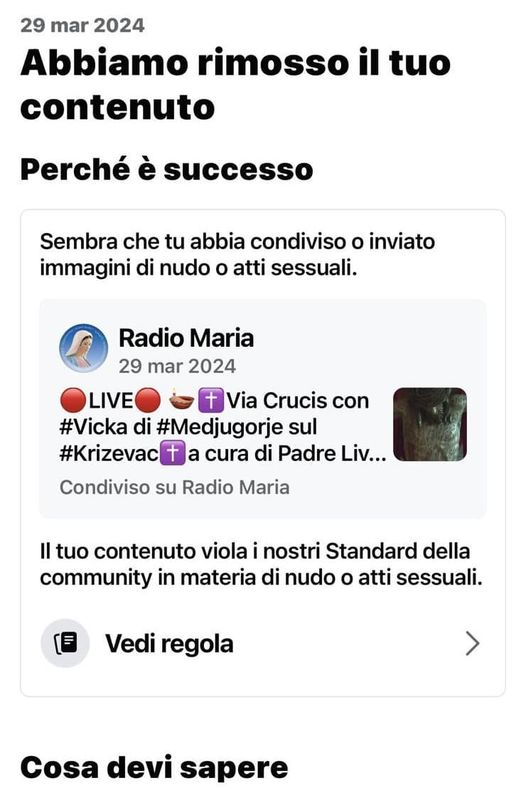 Facebook censura Radio Maria e la via Crucis: stravaganze dei controlli automatici