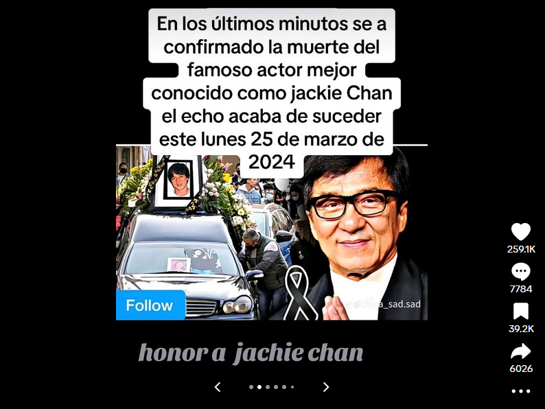 Per TikTok Jackie Chan è morto, ma è solo una fake news acchiappaclick