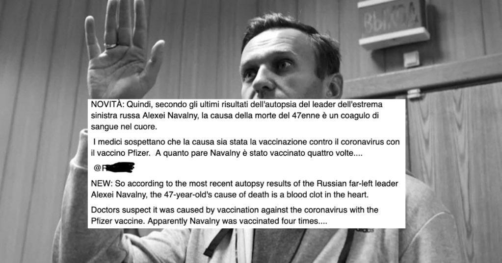 "Navalny ucciso dal vaccino": prove tecniche di alleanza novax/putinista