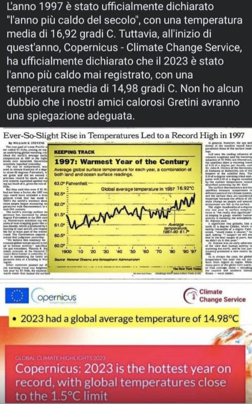 Noclima confondono due tipi di statistiche diverse sul clima del 1997, e vogliono da noi una spiegazione