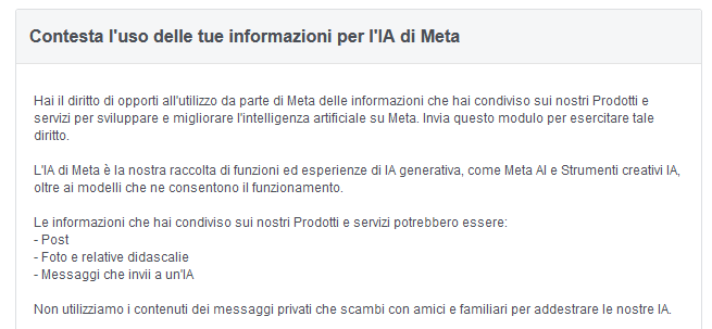 Arriva l'AI di Meta e voi potete negarle i vostri dati se volete