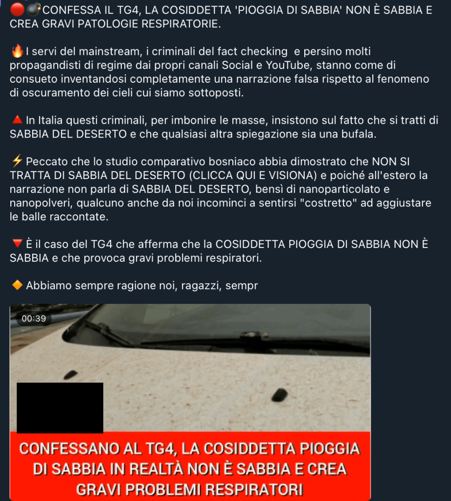 "Confessa il TG4": che i complottisti non capiscono la differenza tra sabbia, polveri e altri vocaboli