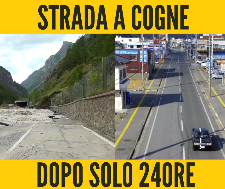 La strada a Cogne dopo 24 ore è diventata Giapponese