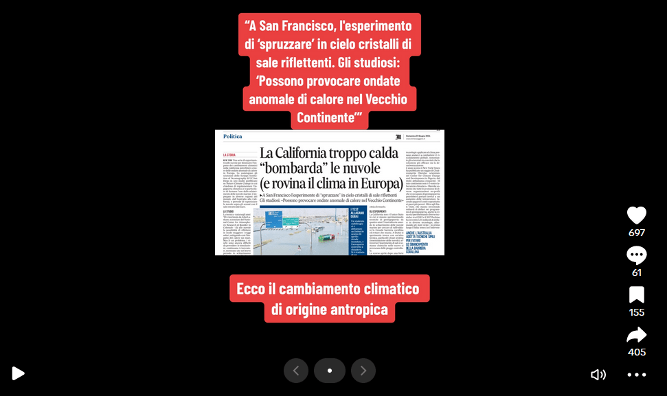Il cloud seeding in America non è cambiamento climatico antropico e non modifica il clima mondiale