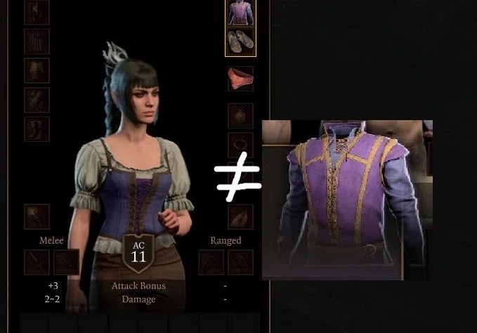 Abito maschile vs femminile in Baldur's Gate 3, fonte Reddit