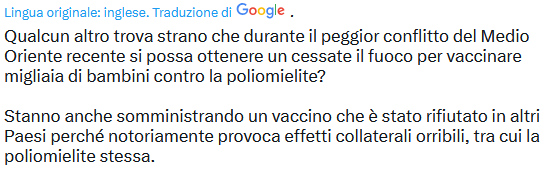 Tregua umanitaria a Gaza per il vaccino antipolio, ma i novax non concordano