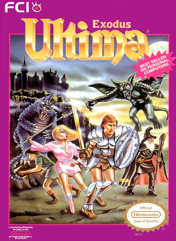 Boxart di Ultima III per NES. Notare come l'Ankh, futuro simbolo dell'Avatar Supremo, sia sulla ragazza in rosa