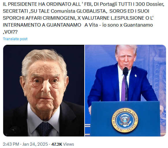 No, non è vero che Trump ha ordinato all'FBI di consegnargli 300 dossier su Soros