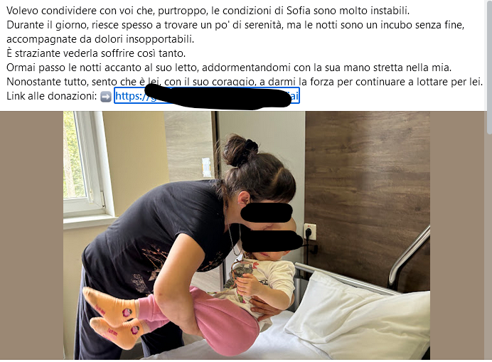 Attenti alle donazioni per la bambina Sofia
