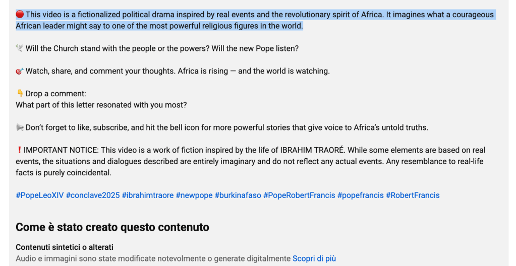 Didascalia sul video deepfake